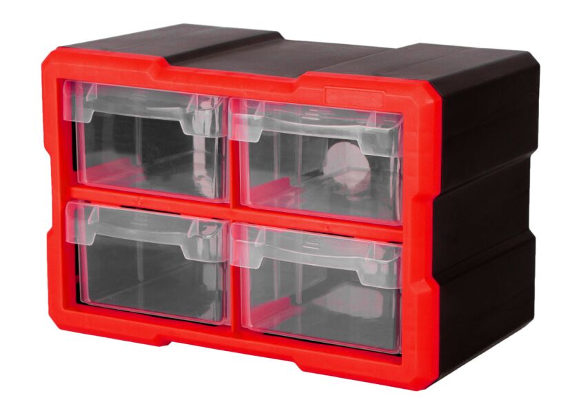 Organizér se 4 zásuvkami k závěsné desce - červený/černý/transparentní - MW7011