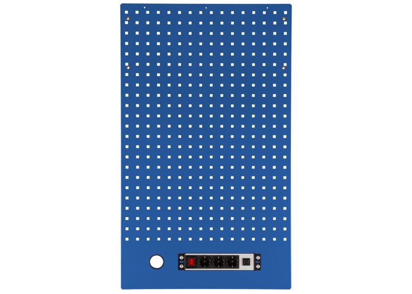 Modrá kovová děrovaná deska PROFI s elektrickou zásuvkou a USB, AHProfi MWGB1324K