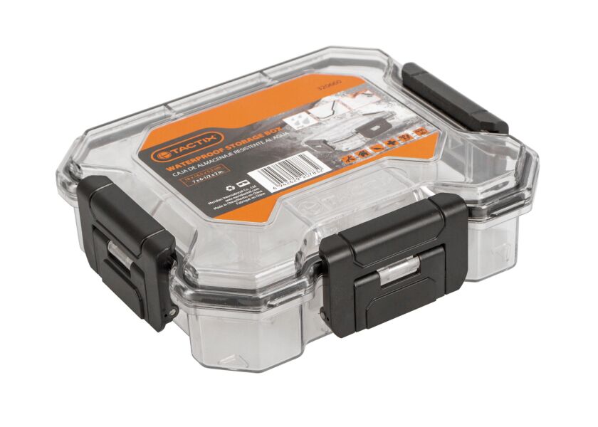Uzavřený vodotěsný plastový box TACTIX s pevnými zámky a průhledným víkem – TC320660