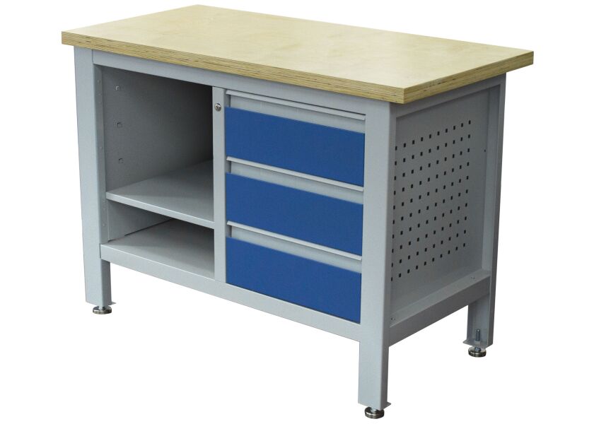 Pracovní stůl se třemi zásuvkami a policí - TSK5403-L