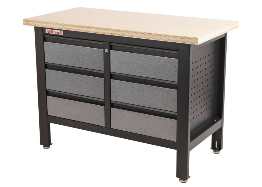 Dílenský ponk s dřevěnou pracovní deskou, 6 zásuvek - TSK5406-LS