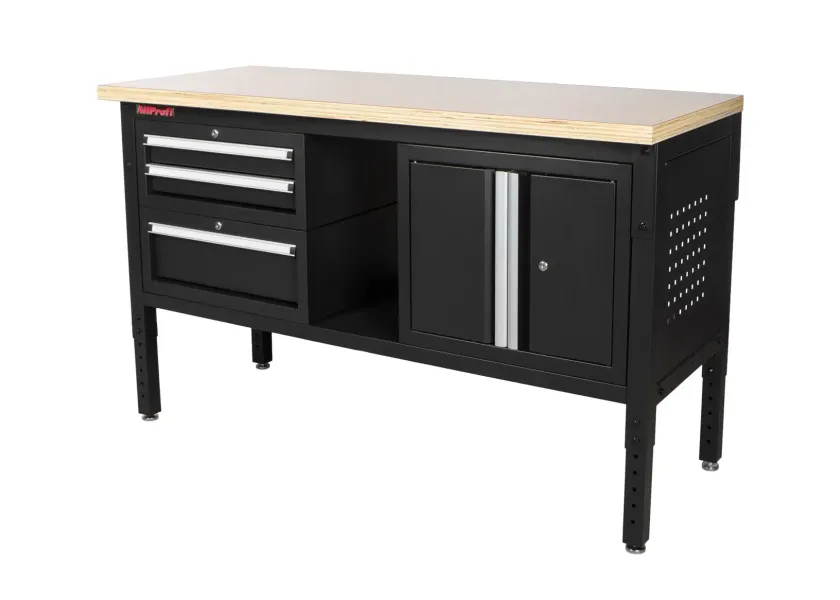 Dílenský stůl EXPERT s dřevěnou deskou, 3 zásuvky, skříňka - TSP6024BAL2