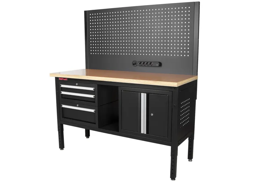 Dílenský stůl EXPERT se zástěnou a 3 moduly, 152 cm, dřevěná deska - TSP6024BAL4
