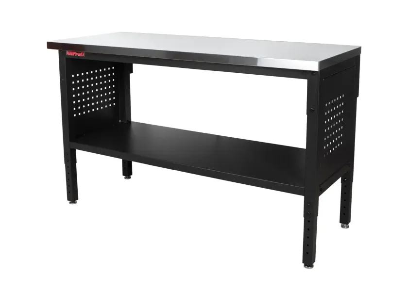 Výškově nastavitelný dílenský stůl s nerezovou pracovní deskou, 152 cm - TSP6024S