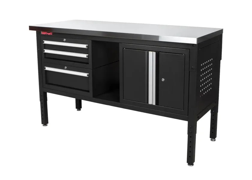 Dílenský stůl EXPERT s nerezovou deskou, 3 zásuvky, skříňka - TSP6024SBAL2