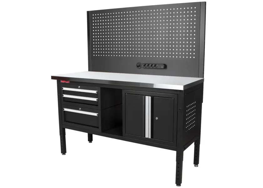 Dílenský stůl EXPERT se zástěnou a 3 moduly, 152 cm, nerezová deska - TSP6024SBAL4