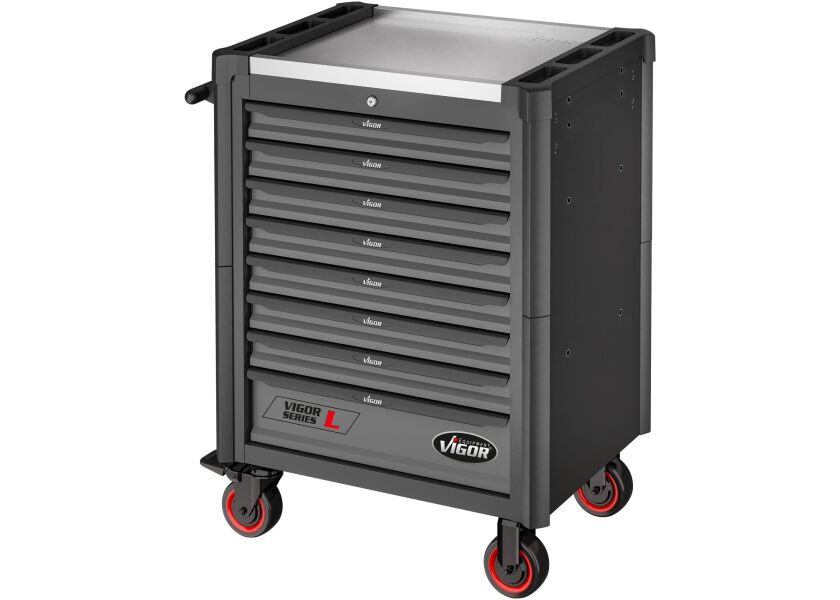 Dílenský vozík na nářadí VIGOR s 8 zásuvkami, šedý - V1901-X