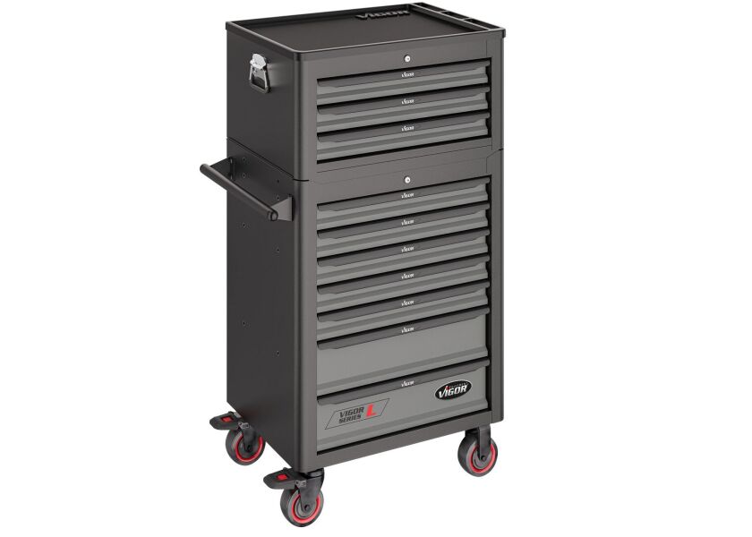 Dílenský vozík s nástavbovým kufrem a nářadím 344 dílů, 10 zásuvek, VIGOR 1000 - V4561