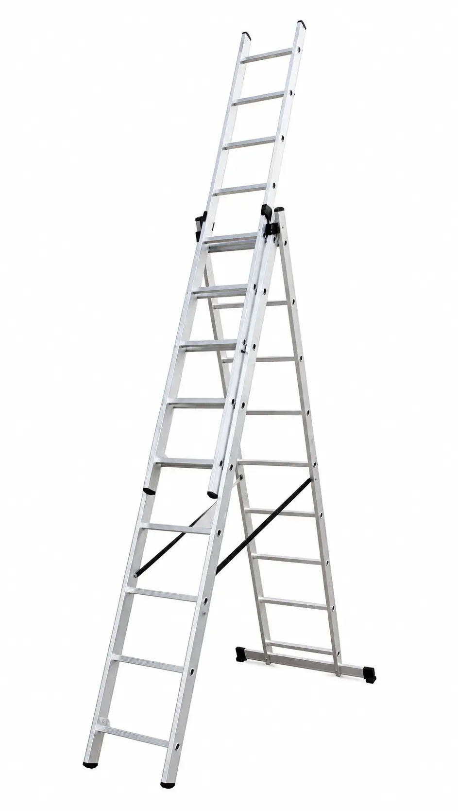 Hliníkový trojdílný žebřík 3x9 stupňů, 5,7 m, max. zátěž 150 kg - AH609A