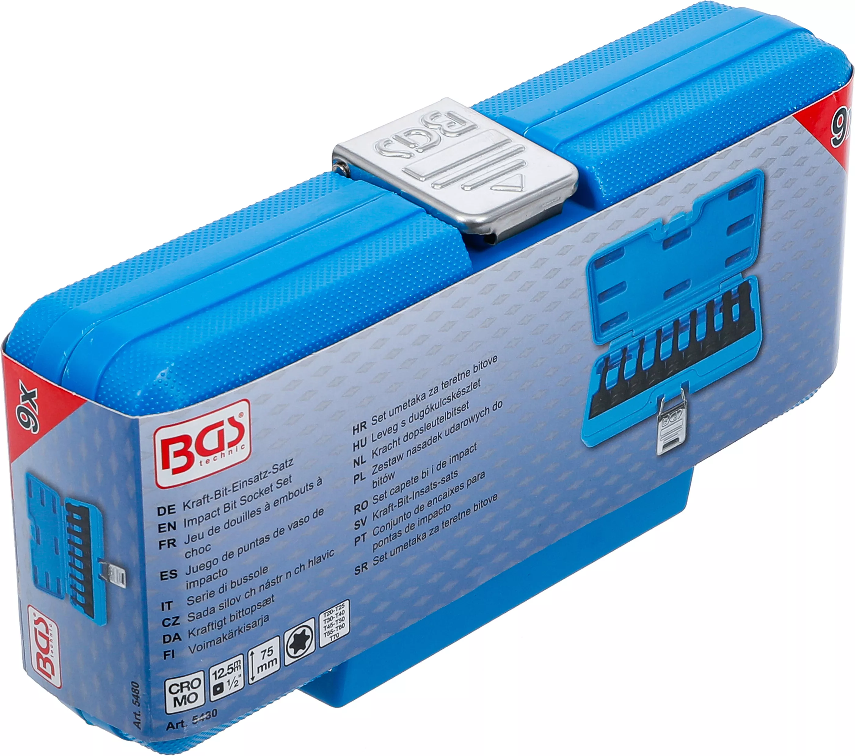 Obsah sady rázových hlavic TORX 1/2 palce B5480 Obsah sady rázových nástrčných klíčů TORX 1/2 palce T20 až T70 B5480