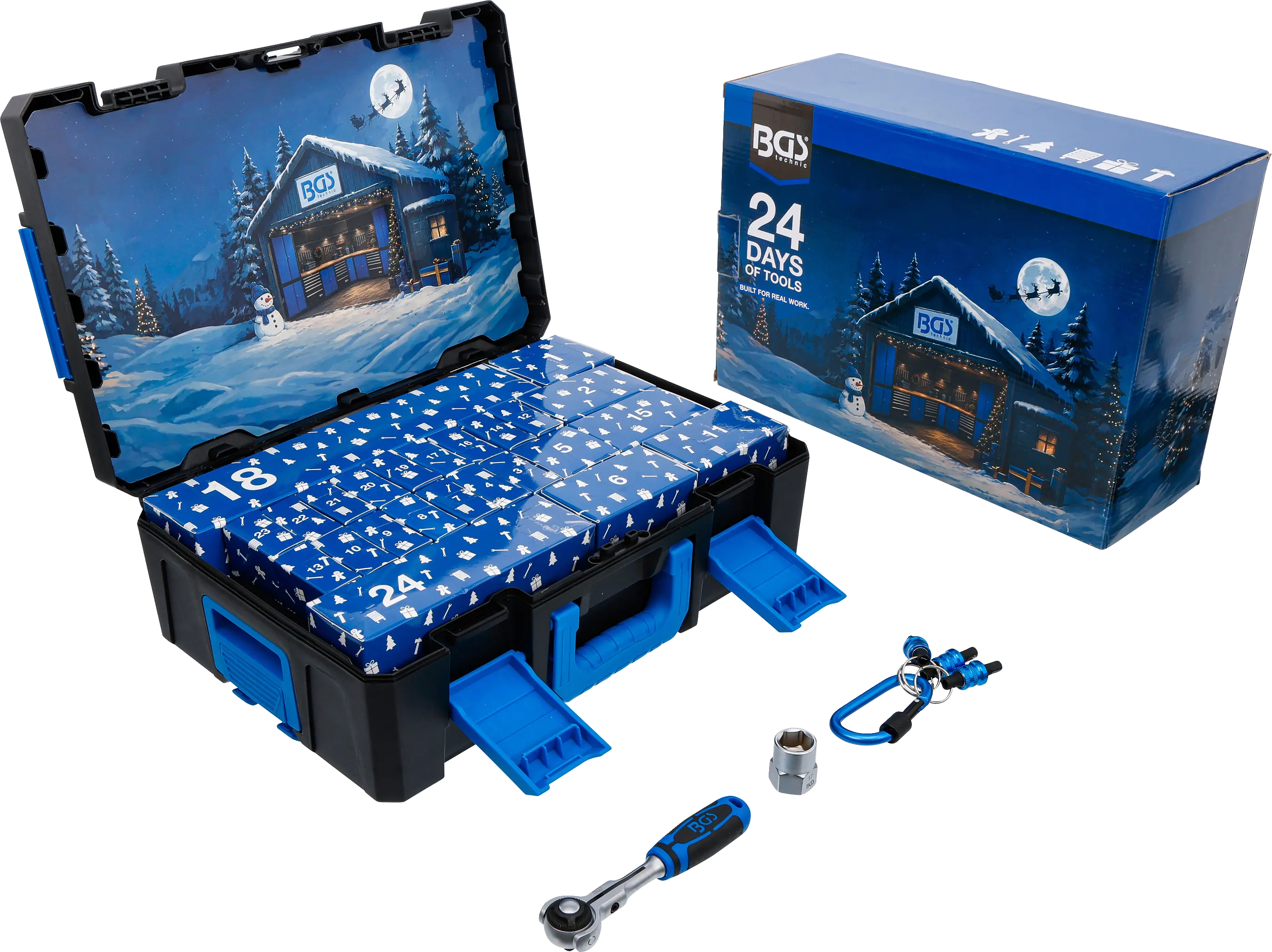 Adventní kalendář BGS s ráčnami a příslušenstvím, 53 ks / 24 přihrádek