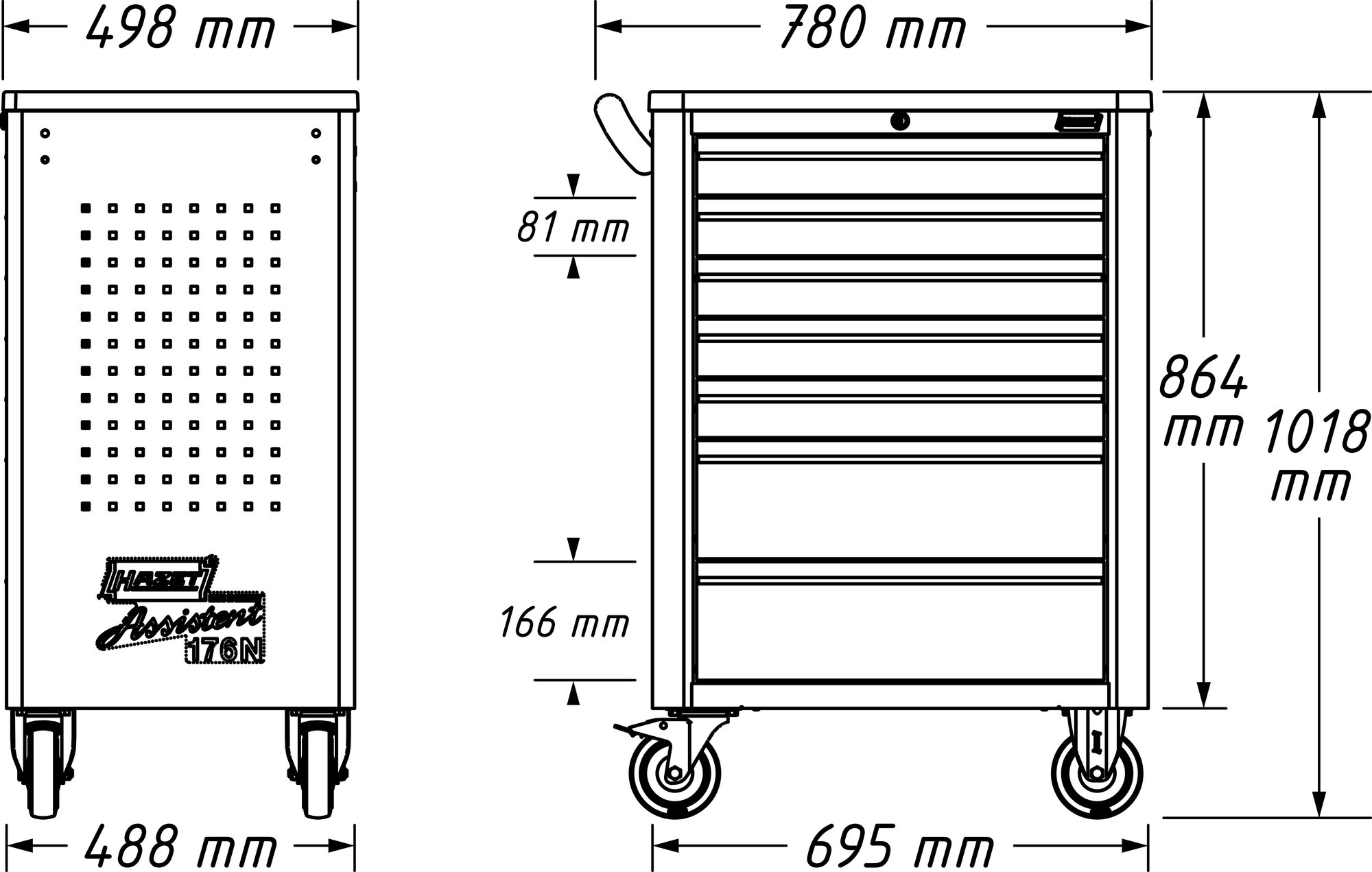 Technický detail vozíku HAZET pro cyklo – pracovní plocha a zásuvky