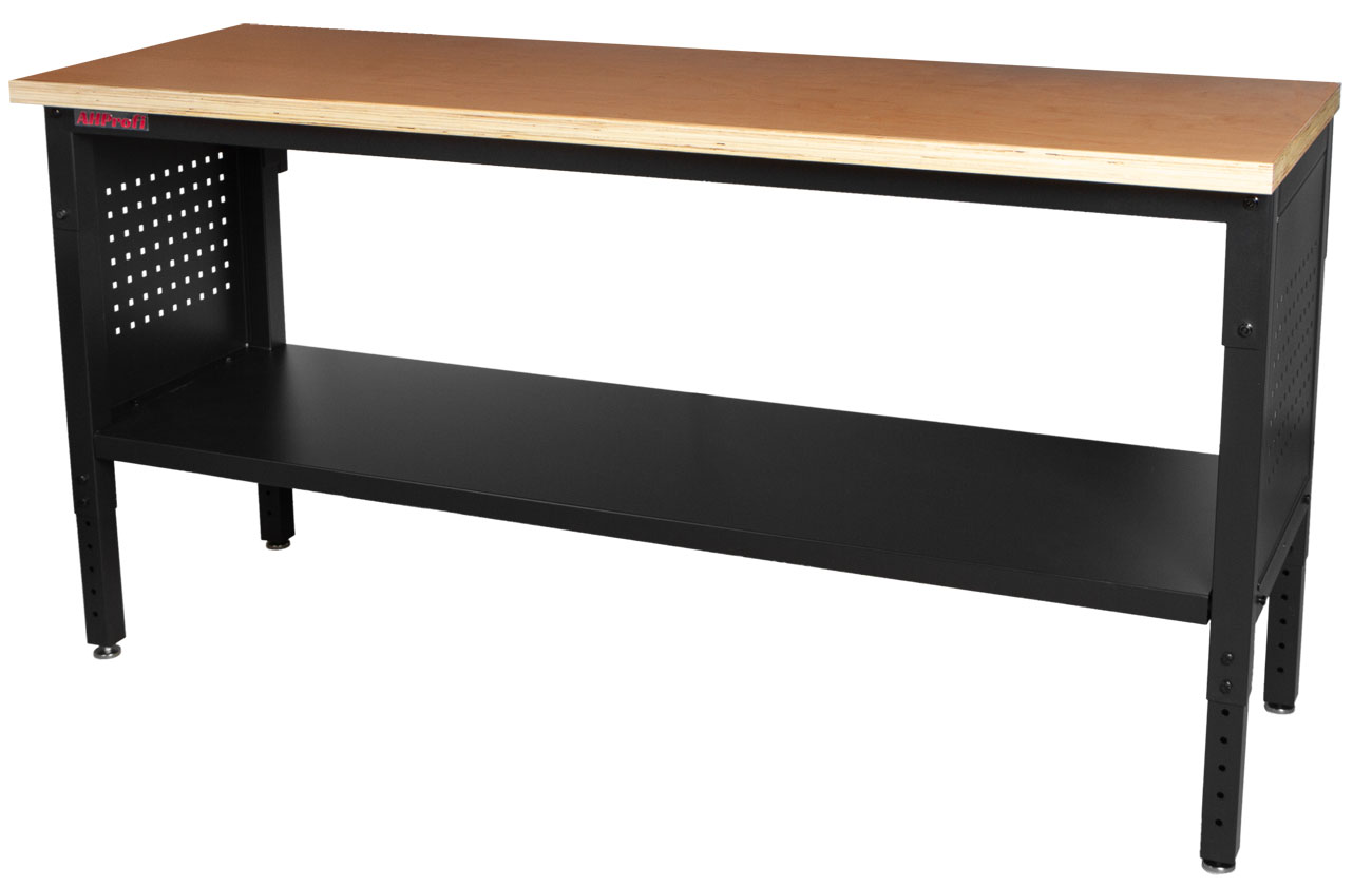 Výškově nastavitelný dílenský stůl s dřevěnou deskou, 183 cm - TSP7224