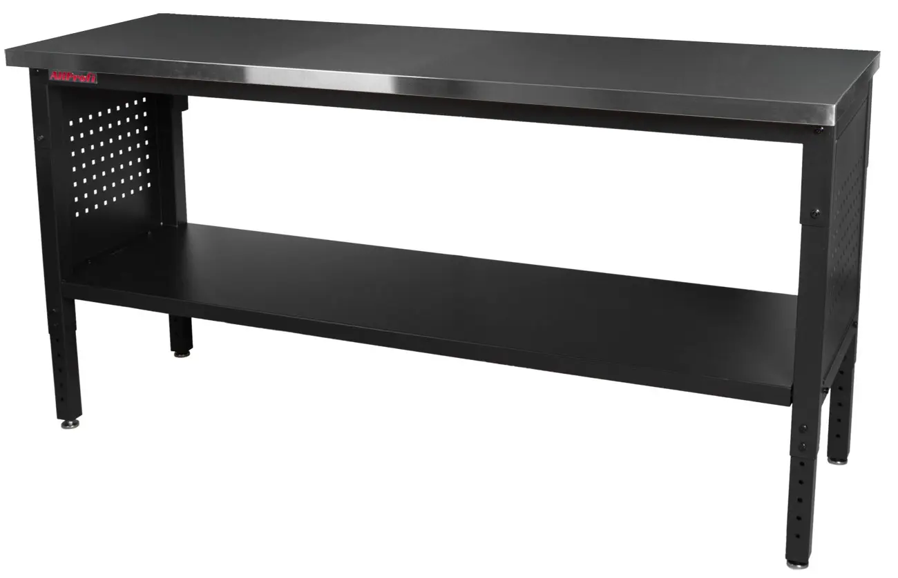 Výškově nastavitelný dílenský stůl s nerezovou deskou, 183 cm - TSP7224S