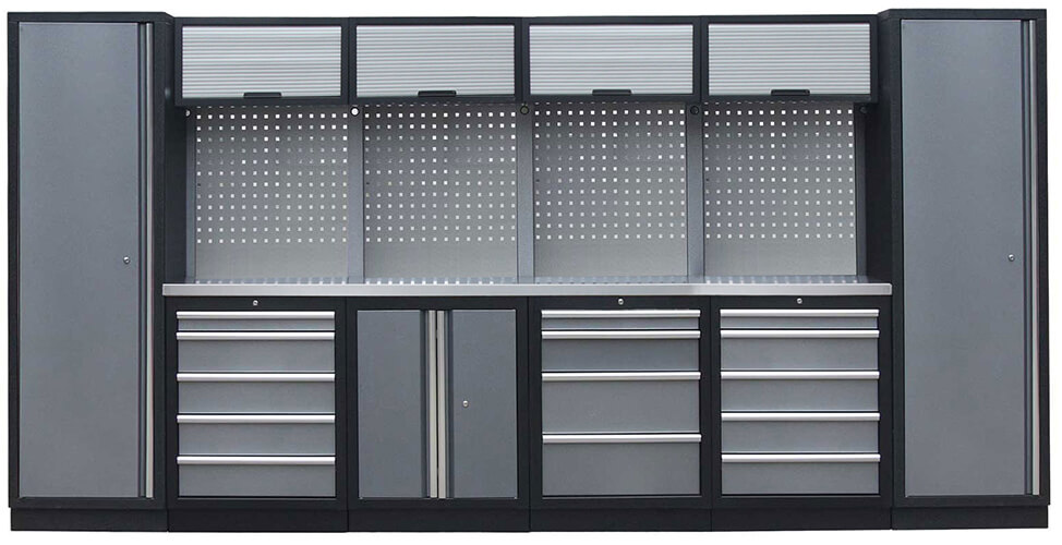 Sestava 21 ks dílenského nábytku PROFI GREY s nerezovou pracovní deskou Sestava 21 ks dílenského nábytku PROFI GREY s nerezovou pracovní deskou