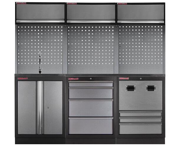 Sestava 14 ks dílenského nábytku PROFI GREY s nerezovou pracovní deskou Sestava 14 ks dílenského nábytku PROFI GREY s nerezovou pracovní deskou