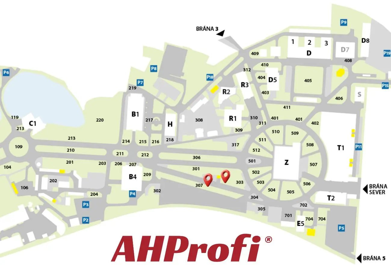 Mapa areálu Země živitelka s vyznačenými stánky AHProfi